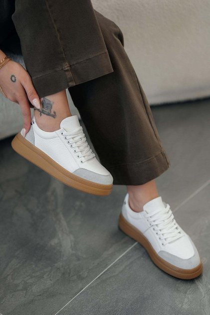Monar women's lace-up genuine leather sneakers white