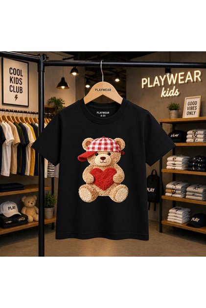 Square Hat Bear Printed 100% Kids Unisex T-Shirt 5 6 -7 8-9 10 -11 12 Years Old