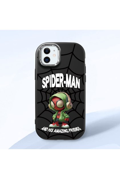 iPhone 12 Mini Compatible Case with Camera Protector Black Silicone Couple Phone Case with Spider Pattern