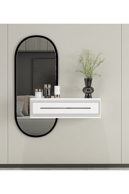 Glow 70cm Duvara Monte Kapaklı Raflı Modern Dresuar Beyaz-Gümüş
