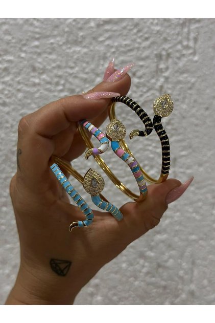 Damla Ve Kıvrım Detaylı Porselen Kelepçe Mavi