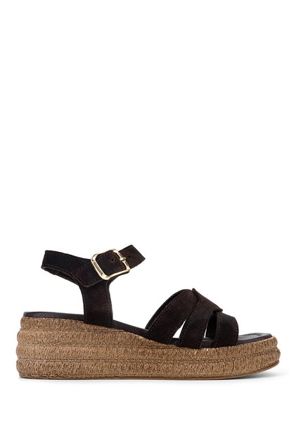 Women's Genuine Leather Brown Suede Heeled Sandals