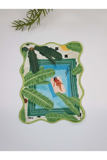 Tropical Pool Embroidery Edge Cocktail Napkin 1 Piece