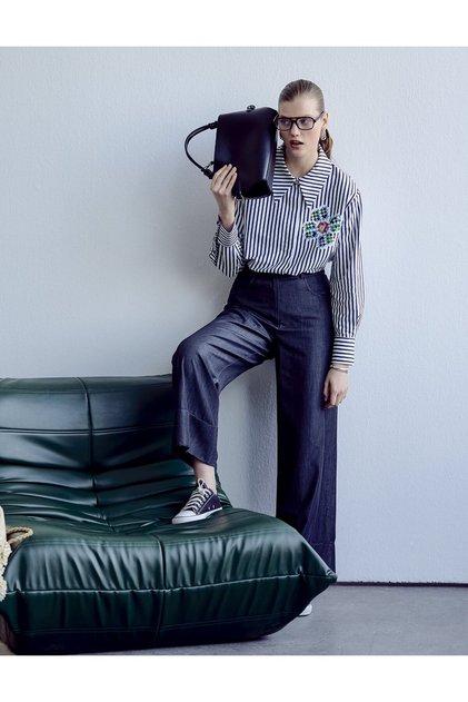 Wide Leg Denim Trousers Black