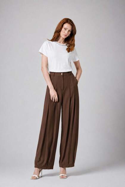 Women's Palazo Trousers Brown 31361