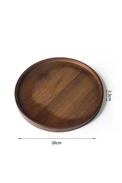 Walnut Large Round Tray, Solid Wooden Circle Platter Decorative Table Serving Tray for Oversized Home Breakfast in Bed Tea Coffee-30cm