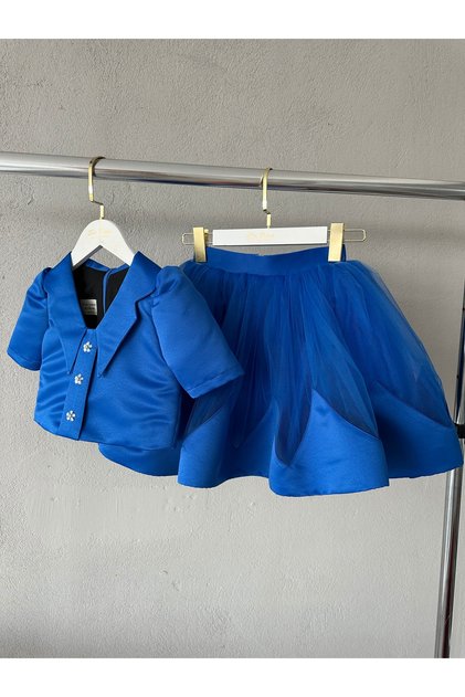 Shedress by Kubra Aksoy Blue Tulle Skirted Girls' Set – Elegant Special Occasion Combination