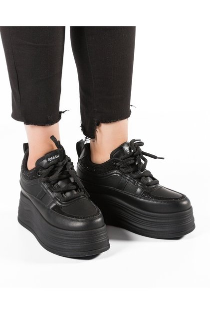 Sneakers dama cu platforma Negri din Piele Ecologica Paca