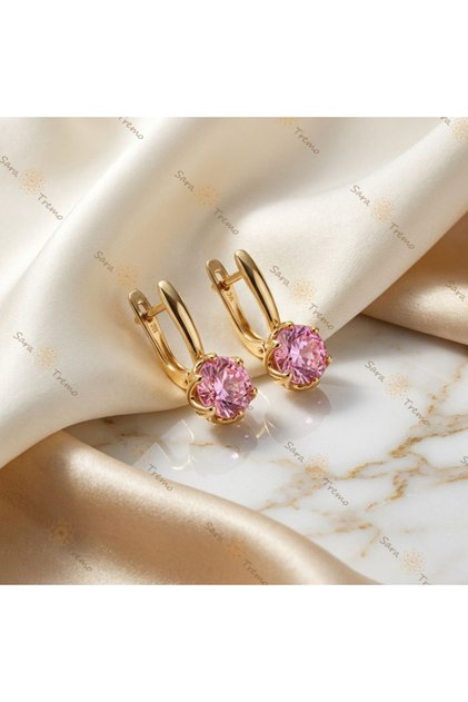 Cercei roz delicați – Cercei placați cu aur de 14K