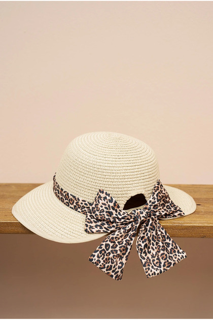 Adjustable Ribbon Straw Hat - Beige