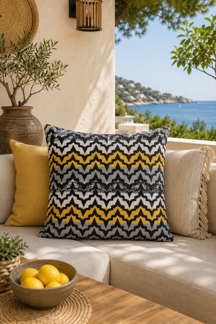Rhythmweave Noir Black Gray Mustard Textured Look Modern Geometric Throw Pillow Cover