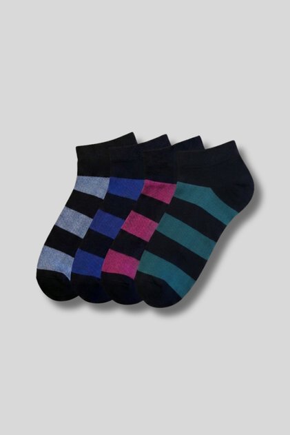 Women's 4-Pack Bamboo Booties Socks with Stripe Pattern