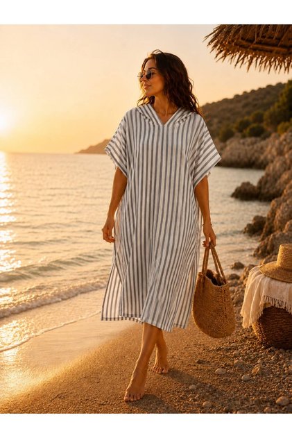 Sea | Striped Poncho | Hooded Beach and Pool Poncho