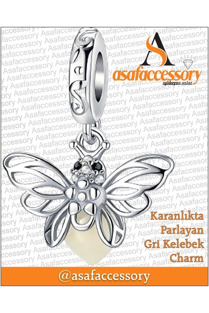 Karanlıkta parlayan gri kelebek charm | Asafaccessory
