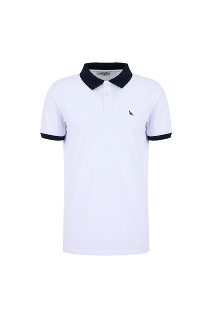 White Men's Slim Fit Logo Printed Polo T-Shirt Ace091262941