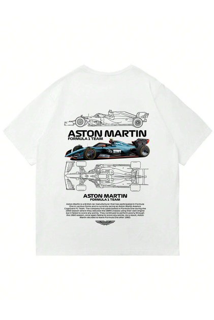 Unisex Aston Martin Printed Crew Neck Oversize Tshirt