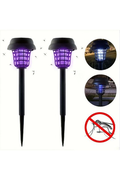 Set 2 lampi solare LED capcana insecte, senzor lumina, grila siguranta, 600 mAh