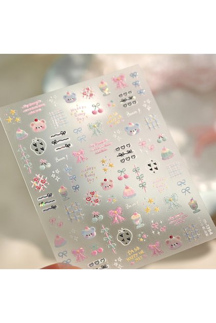 NAILFYOU M-1394 5D Pink Blue Bear Dessert Cake Pudding Candy Cane Heart English Slogan Nail Art Stic