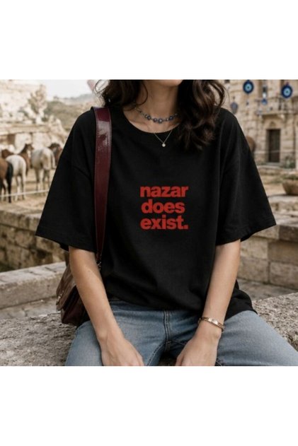 Nazar Does Exist Printed Crew Neck Cotton White Women'S/Men's Unisex Oversize Tshirt