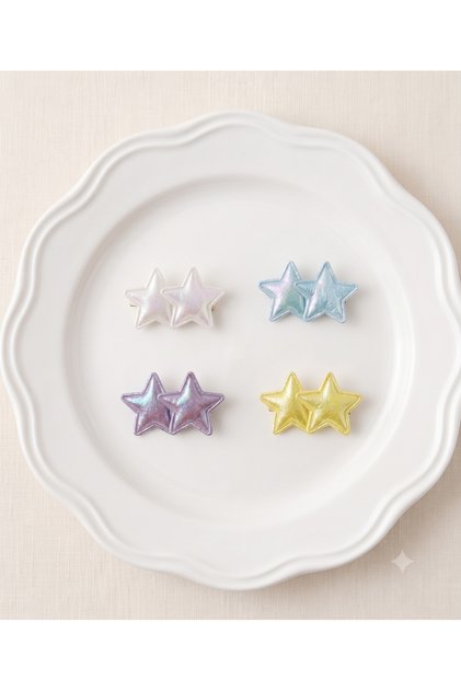 4-Piece Shiny Double Star Figured Soft Hair Clips for Babies with Less Hair