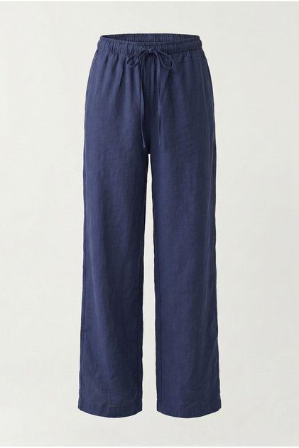 Women's Wide-Legged, Elastic Waist, Drawstring, Flowy Linen-Look Trousers Eleg-2306