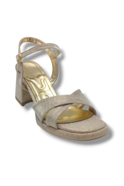 405-26 Glittery Chupra Fabric Cross Strap Thick Heel Women's Sandals (7cm)