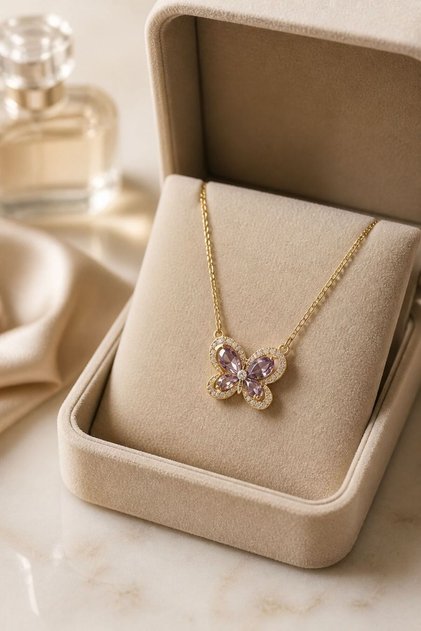 Steel Chain Gold Color Purple Butterfly Model Women's Necklace