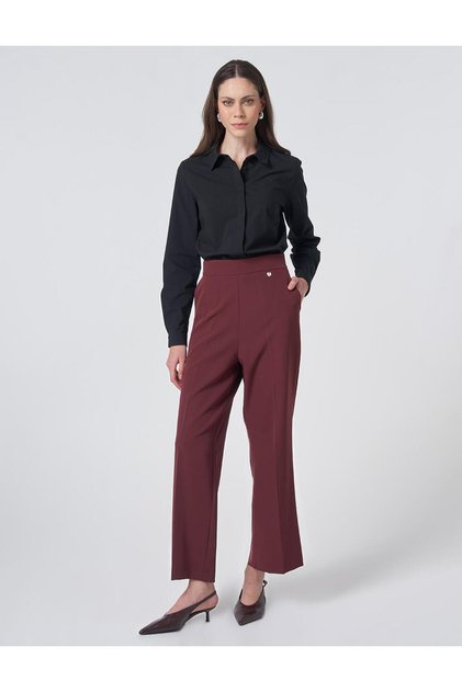 Ironed Basic Fabric Trousers Burgundy