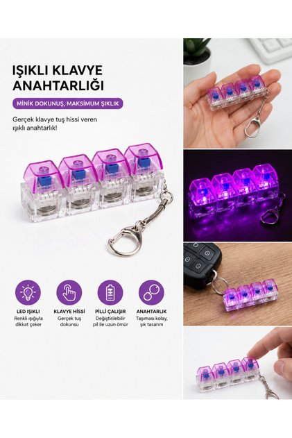 Led Lighted 4-Pack Mechanical Keyboard Switch Keychain Pressure-Illuminated Keycap Keychain Gamer & Fidget Accessory