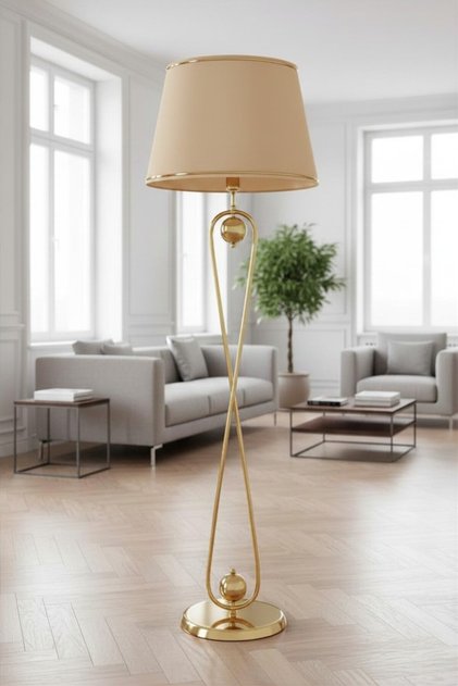VENÜS SİRİUS | MODERN GOLD METAL LAMBADER| VİZON GOLD ŞERİT KUMAŞ BAŞLIK | AYAKLI AYDINLATMA