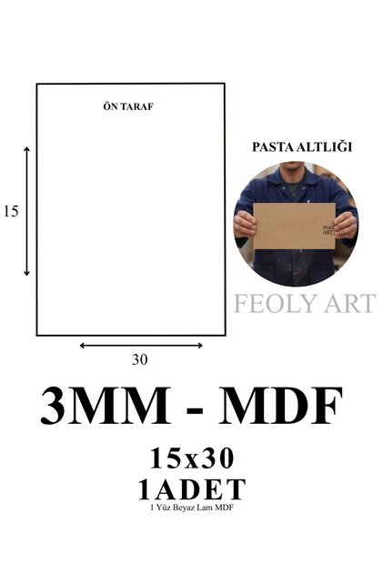 3 mm 15x30 cm Beyaz Lam MDF Plaka | Lazer Kesim, Maket, Hobi ve El Sanatları İçin Pürüzsüz MDF Levha | 1 Adet