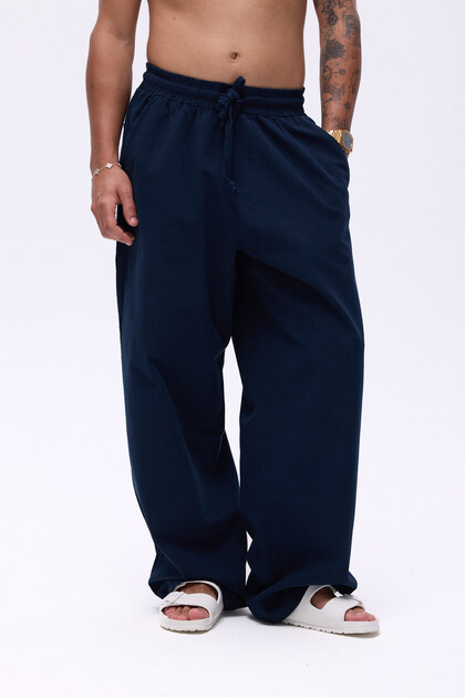 Super Baggy Linen Trousers with Elastic Waist