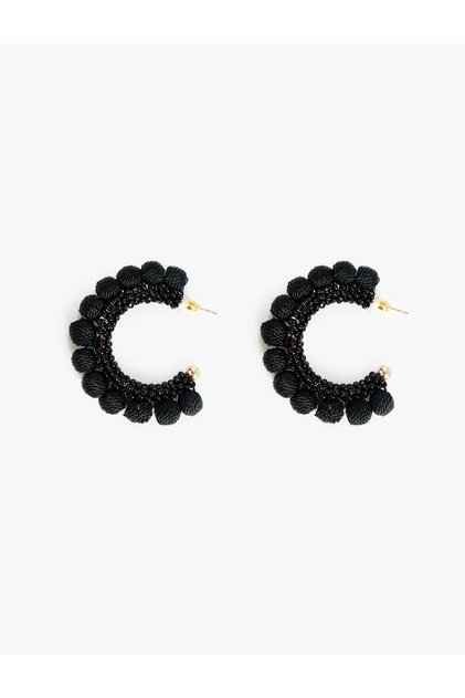 Beaded Large Hoop Earrings with Knitted Detail