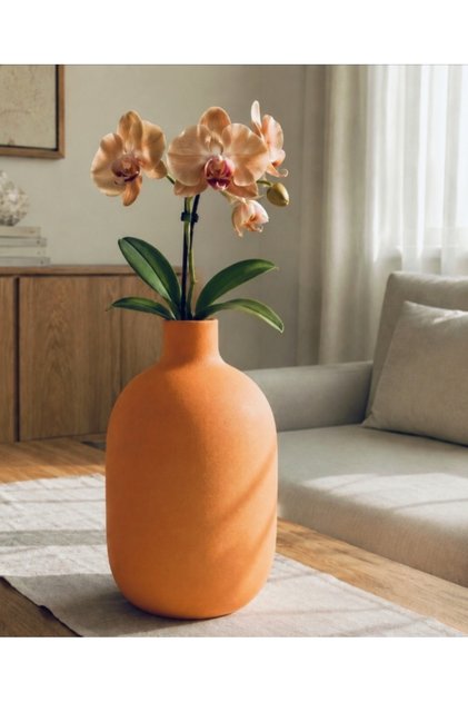 30 cm Modern Dekoratif Seramik Vazo – Mat Turuncu Minimal Tasarım Salon, Ofis ve Villa Dekoru