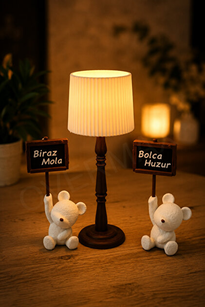 Ayıcıklı Dekoratif 14CM LED Masa Lambası – Sıcak Işık Mini Abajur | Biraz Mola & Bolca Huzur