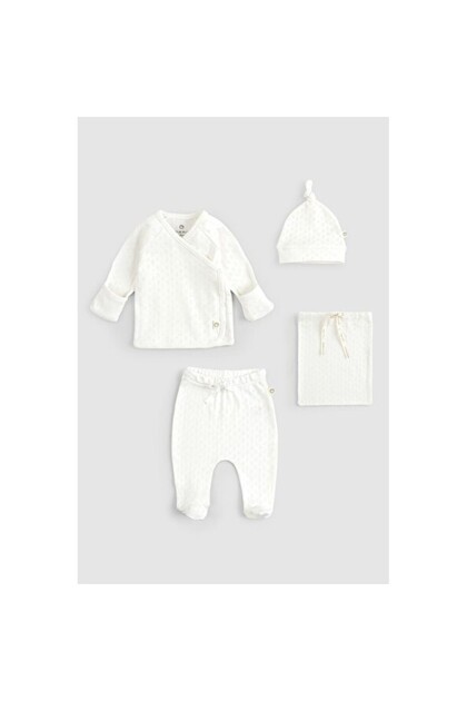 4-Piece Organic Cotton Pointel Set for Newborns, Ecru Color