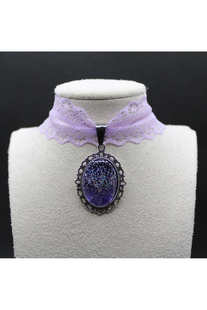 Vintage Lolita y2k Lila Mor El Yapımı Dantel Choker