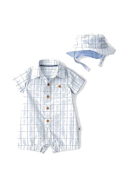 C"Arters Baby Boy Short Sleeve Blue Hat Romper Set