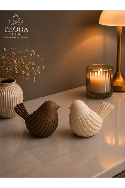 Çiftli Dekoratif Kuş Biblosu – Minimal Modern Masaüstü Obje | 2'li Premium Set | 8 x 12 cm