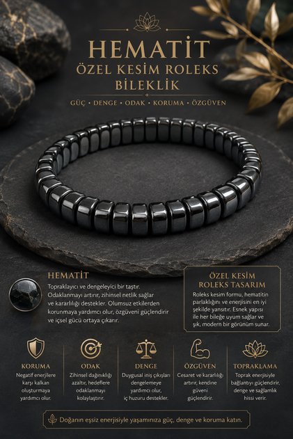 SERTİFİKALI ÖZEL KESİM HEMATİT BİLEKLİK