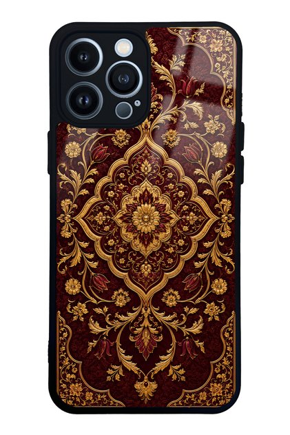iPhone 13 Pro Max Burgundy Ottoman Gold Design Glossy Phone Case
