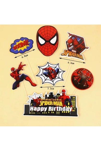 Set 7 Toppere Tort Spiderman Glitter si Decor Oras Happy Birthday TOP198