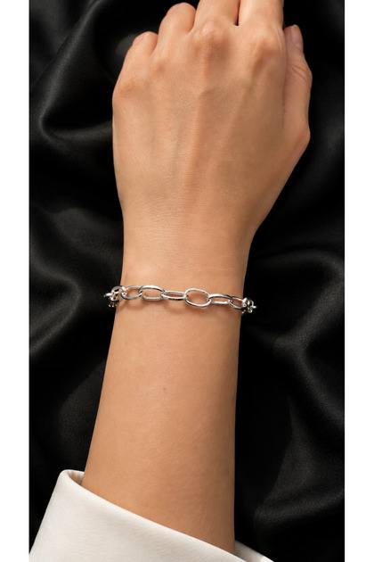 Steel Thin Oval Ring Women's / Men's Bracelet Gold / Silver with Extension Chain