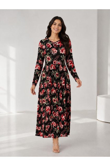 rochie de damă cu mâneci lungi și volane în 3 straturi