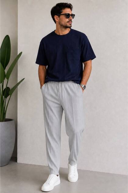Men's Ottoman Fabric Crew Neck Summer Top and Bottom Set