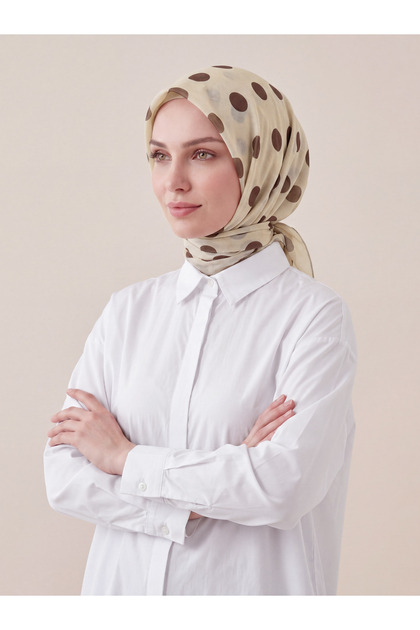 Puan Desenli Pamuksu Eşarp - Tereyağ