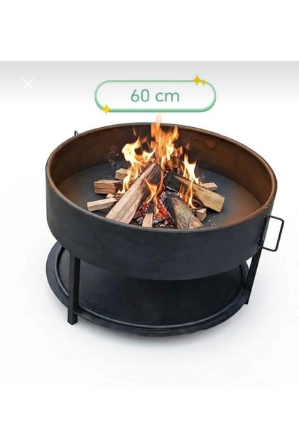 🔥Yuvarlak 60 cm Demir Ateş Çukuru - Odun Hazneli | Kamp Teras ve Bahçe ve Piknik için Demir Ateş Kazanı