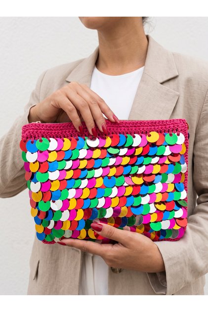 Rainbow Pullu Clutch Çanta