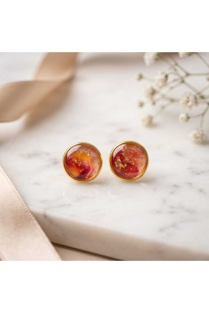 Gold Amber Flower Mini Dot Polymer Clay & Epoxy Handmade Earrings
