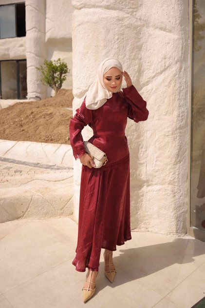 Burgundy Lace Skirted Satin Suit